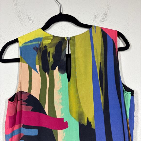 Nicole Miller Small Asymmetric Sheath Dress Black Yellow Silk Blend Abstract - Picture 5 of 9